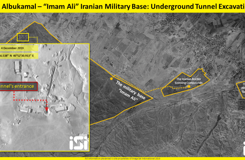 General layout of the area where Iran is excavating new tunnels near the Imam Ali military base in Syria (photo credit: IMAGESAT INTERNATIONAL (ISI))