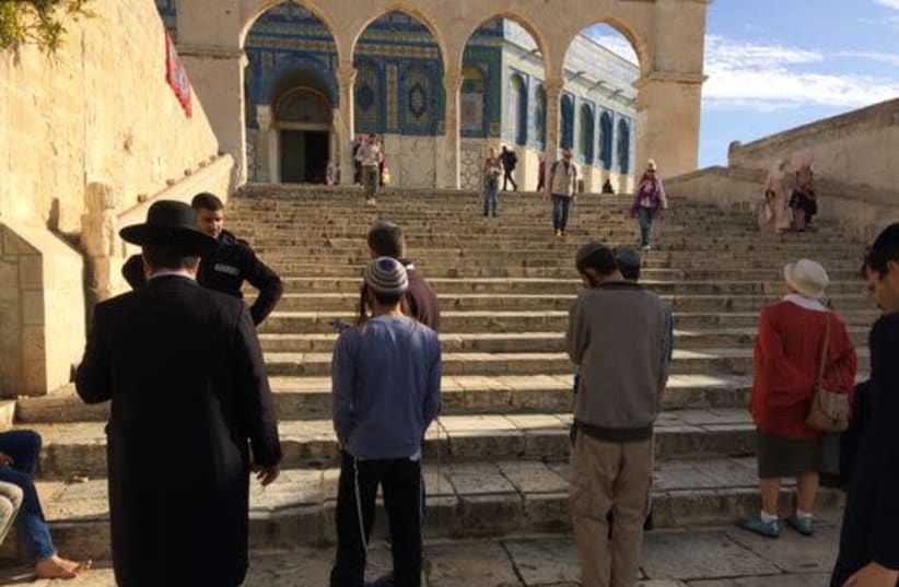 Jewish worshippers pray in full view of police on Temple Mount (photo credit: THE ASSOCIATION OF TEMPLE MOUNT ORGANIZATIONS)