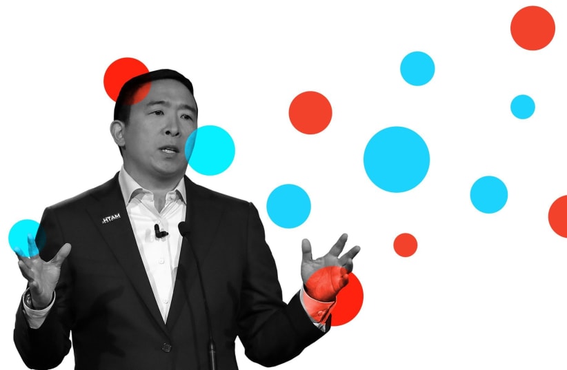Andrew Yang has strong opinions on circumcision. (photo credit: JTA/WIN MCNAMEE/GETTY IMAGES; DESIGN BY GRACE YAGEL)