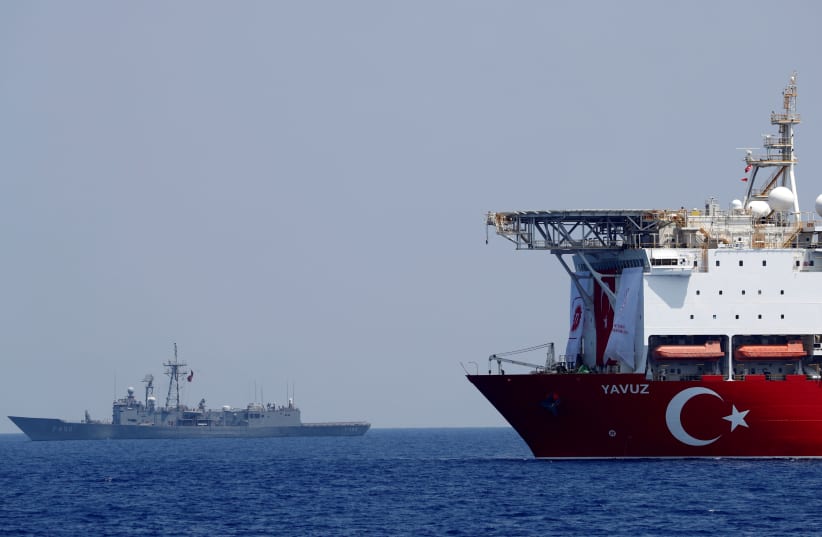 Turkish drilling vessel Yavuz is pictured in the eastern Mediterranean See off Cyprus (photo credit: REUTERS)