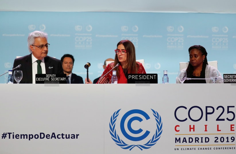 Carolina Schmidt, Chile's Minister of Environment and U.N. Climate Change Conference (COP25) President, closes the COP25, in Madrid, Spain December 15, 2019 (photo credit: REUTERS/NACHO DOCE)