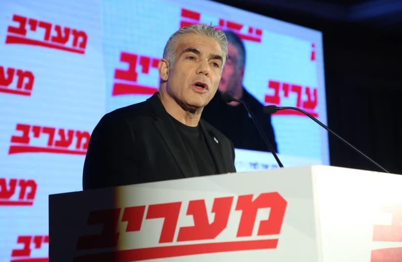 Yair Lapid at Maariv Conference on December 25, 2019. (photo credit: ALONI MOR)