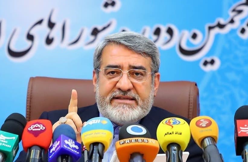 Iran Interior Minister Abdolreza Rahmani Fazli press conference (photo credit: MOHAMMAD HASSANZADEH/TASNIM NEWS AGENCY)
