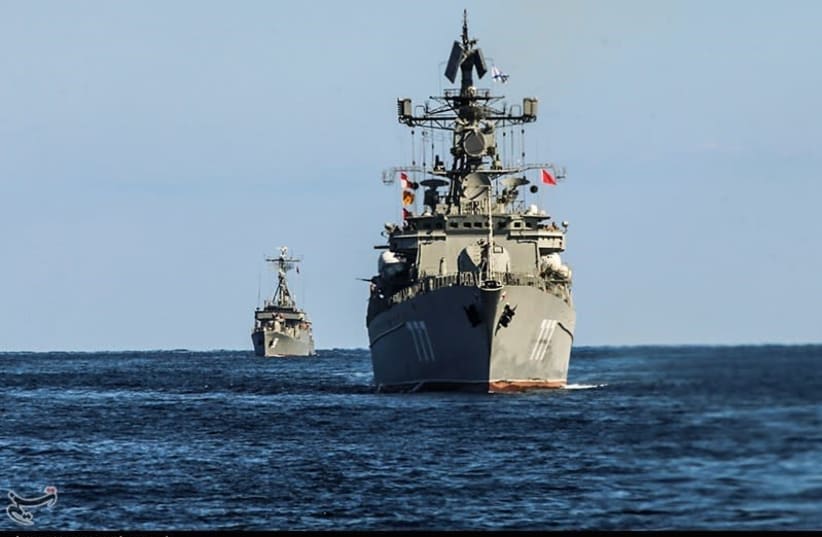 Trilateral naval exercise with Iran, Russia and China in Gulf of Oman and Indian Ocean, Dec. 2019 (photo credit: HOSSEIN ZOHREVAND/TASNIM NEWS AGENCY)