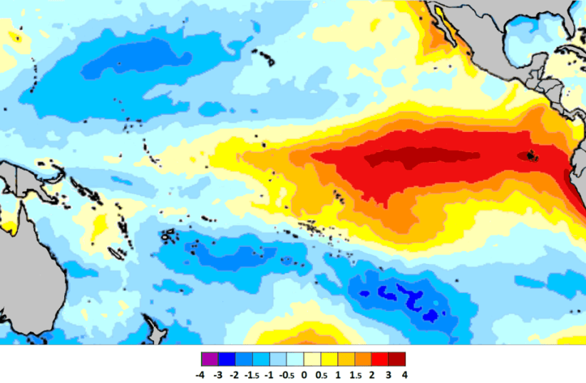 An illustrative image of a chart depicting abnormal Pacific ocean surface temperatures observed during the El Nino (photo credit: Wikimedia Commons)