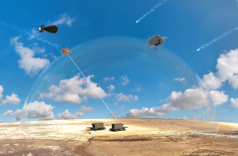 Artistic depiction of how innovative laser defense system would function on the battle field  (photo credit: Courtesy)