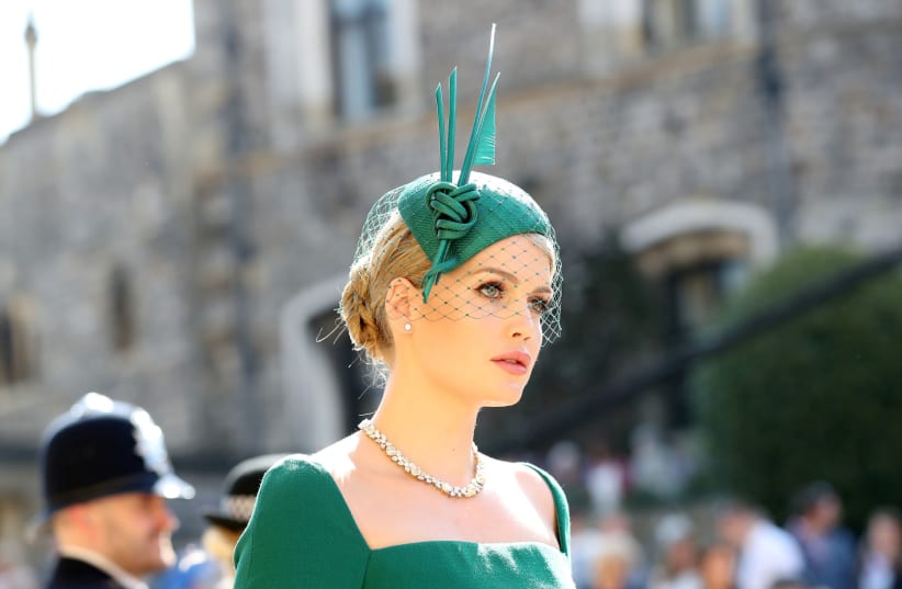 Lady Kitty Spencer arrives at St George's Chapel for the wedding of Meghan Markle and Prince Harry. (photo credit: GARETH FULLER/POOL VIA REUTERS)