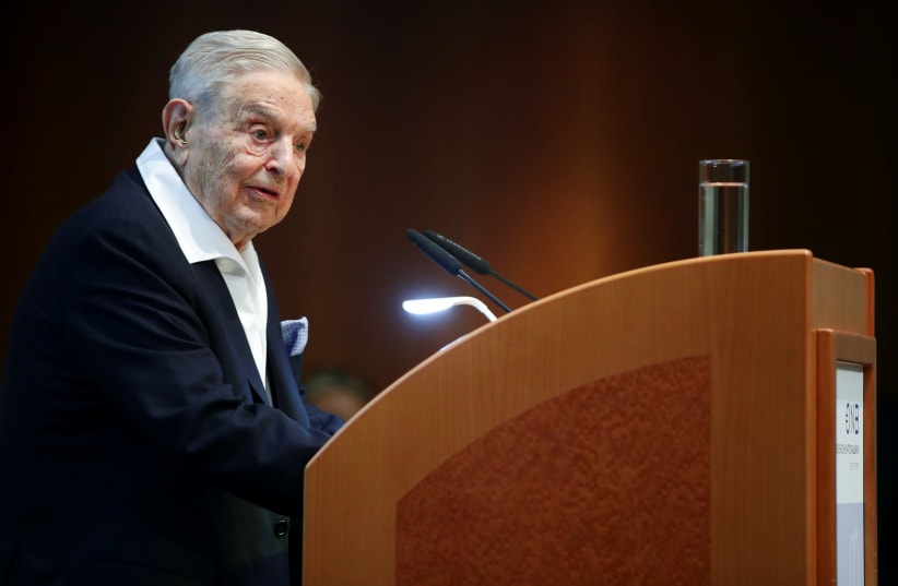 Billionaire investor George Soros speaks to the audience at the Schumpeter Award in Vienna, Austria June 21, 2019.  (photo credit: REUTERS/LISI NIESNER)