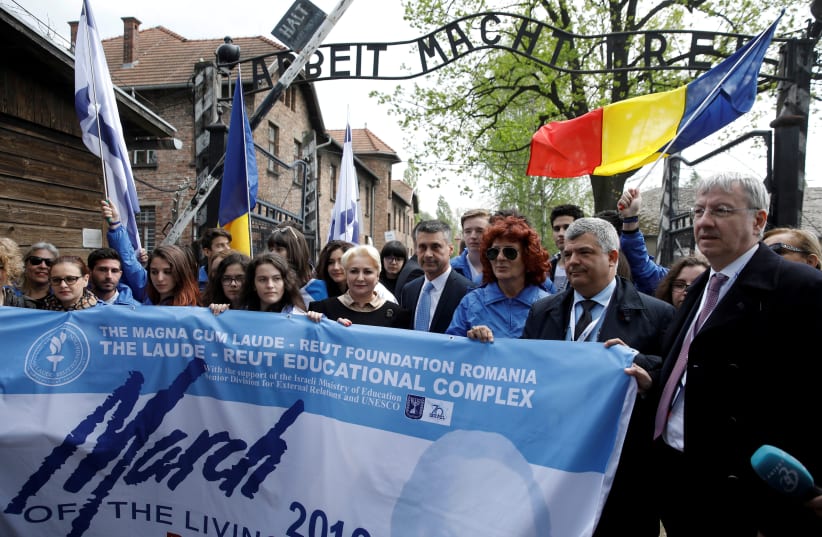 Romanian Prime Minister Viorica Dancila (center) attends the March of the Living on May 2, 2019 (photo credit: REUTERS)