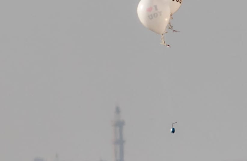 Helium balloons bearing flammable materials launched from Bureij, Gaza strip, drifting to Israel. (photo credit: Wikimedia Commons)