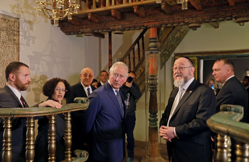 Britain's Prince Charles visits the Israel Museum in Jerusalem, January 23, 2020 (photo credit: MENAHEM KAHANA / REUTERS)