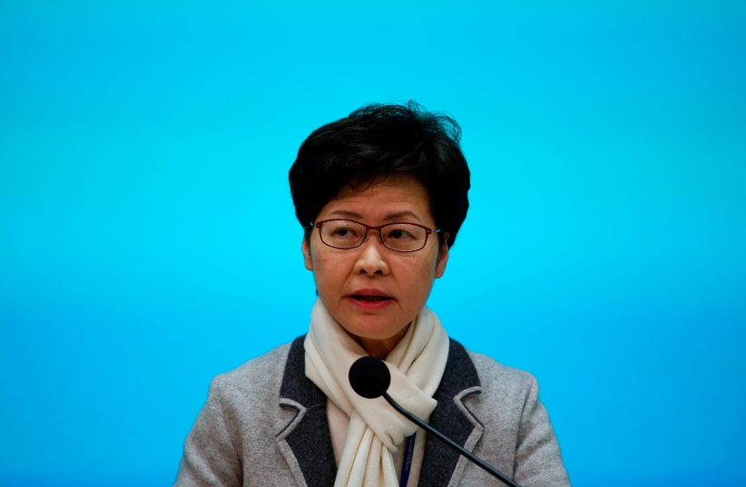 Hong Kong Chief Executive Carrie Lam speaks during a news conference in Hong Kong, China January 25, 2020 (photo credit: REUTERS/TYRONE SIU)