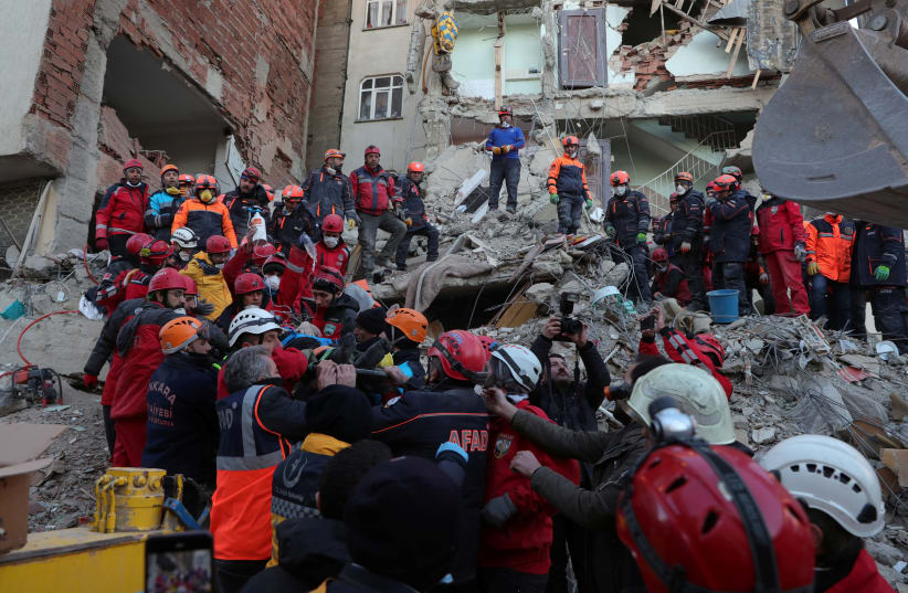 Earthquake aftermath in the Turkish eastern city of Elazig, Jan. 25, 2020 (photo credit: PRESIDENTIAL PRESS OFFICE/HANDOUT VIA REUTERS)