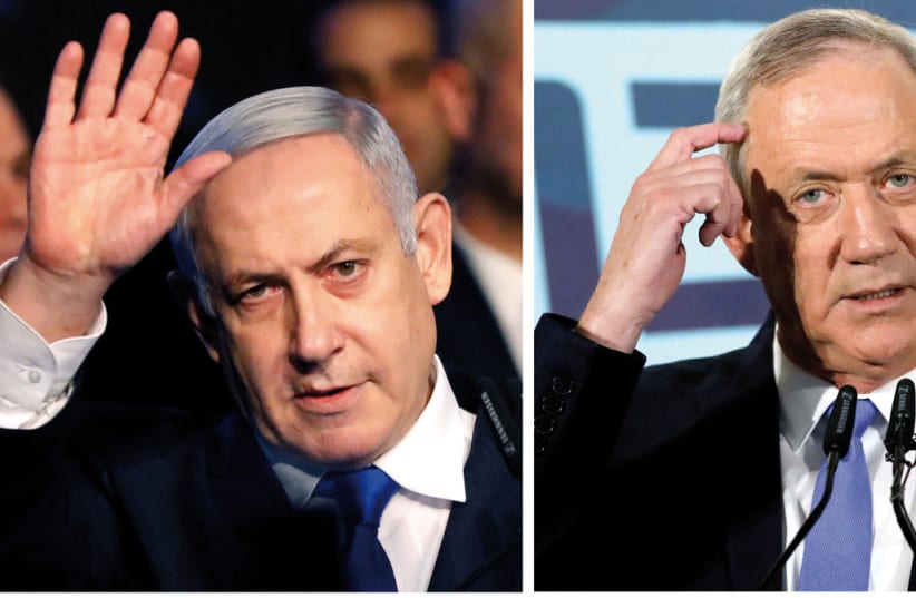 On their way to Washington: Prime Minister Benjamin Netanyahu and Blue and White party leader Benny Gantz (photo credit: REUTERS)