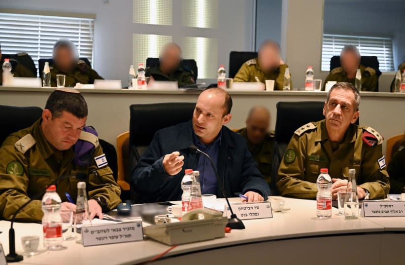 Defense Minister Naftali Bennett meets with IDF officials on January 28, 2020 (photo credit: DEFENSE MINISTRY)