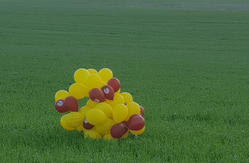 Incindiary ballons from Gaza were spotted landing in an open field in the South. (photo credit: POLICE SPOKESPERSON'S UNIT)