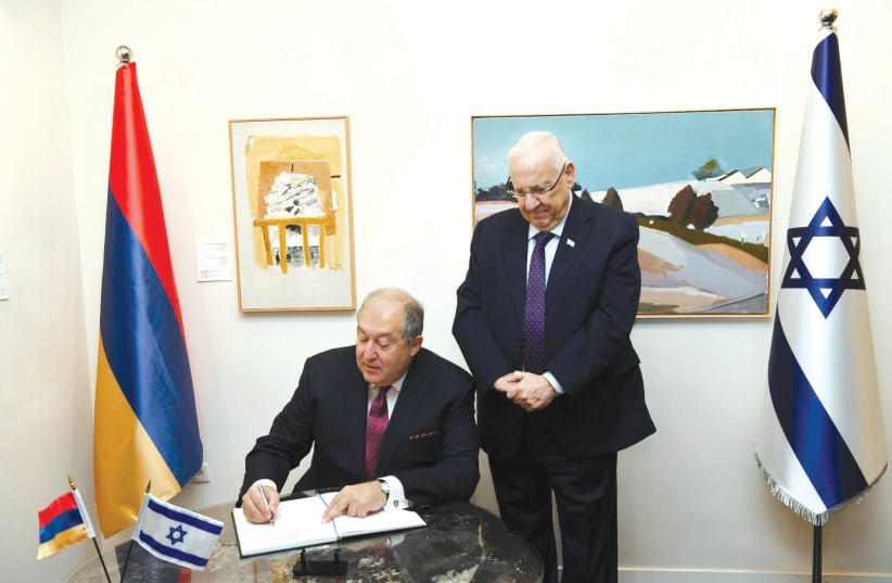 PRESIDENT REUVEN RIVLIN holds a working meeting with Sarkissian. (photo credit: AMOS BEN GERSHOM, GPO)