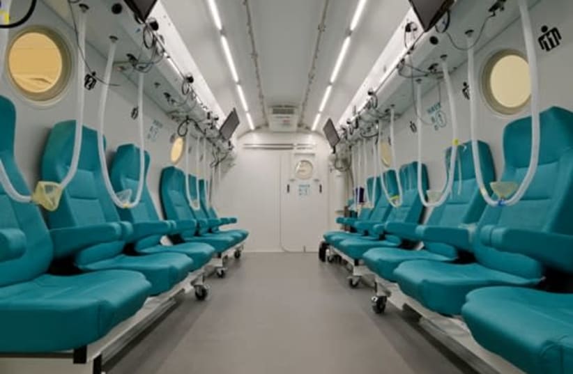 The inside of one of the hyperbaric chambers used for the research at the Sagol Center for Hyperbaric Medicine and Research at Shamir Medical Center. (photo credit: SAGOL CENTER FOR HYPERBARIC MEDICINE AND RESEARCH)