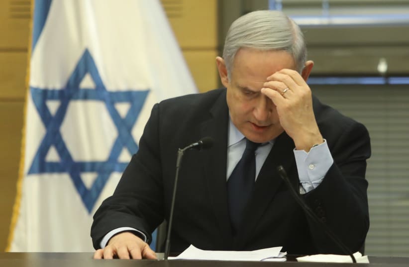 Prime Minister Benjamin Netanyahu speaking at the Knesset, February 2020. (photo credit: MARC ISRAEL SELLEM)