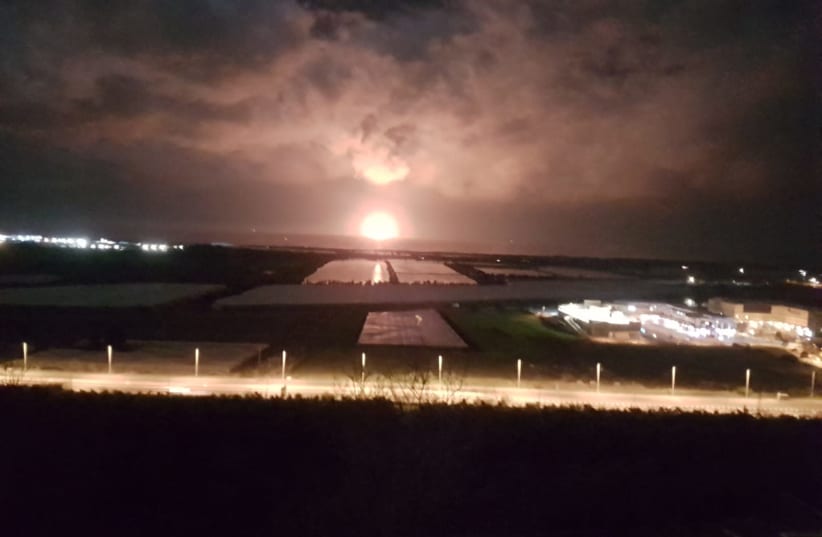 A photo taken overnight by a resident opposite the offshore Leviathan natural gas platform, Feb. 10, 2020 (photo credit: HOMELAND GUARDS)