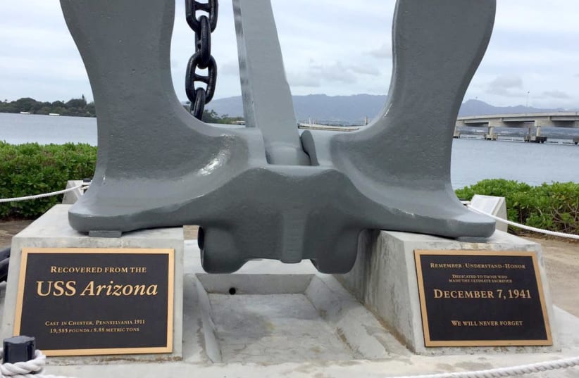 THE ‘BROKEN Anchor’ memorial at Pearl Harbor (photo credit: SUSIE WEISS)