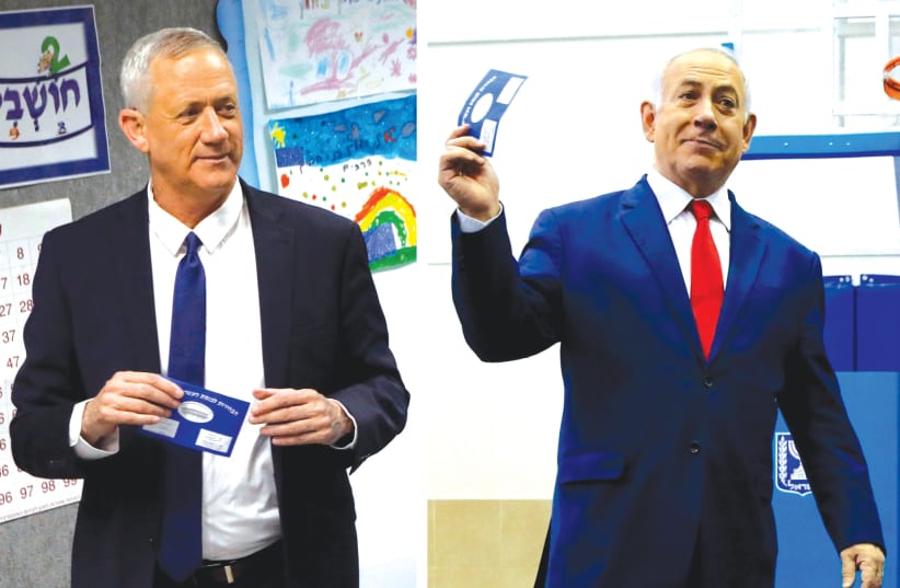 NETANYAHU AND GANTZ vote in April. Are we simply on our way to a fourth election?  (photo credit: REUTERS)
