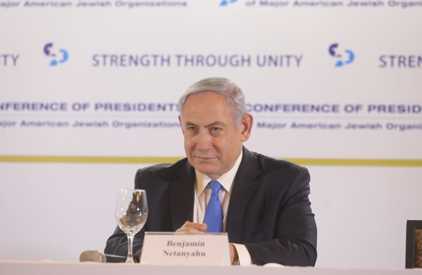 Prime Minister Benjamin Netanyahu at Conference of Presidents of Major American Jewish Organizations (photo credit: MARC ISRAEL SELLEM)