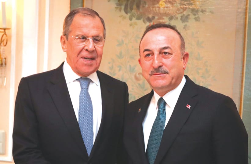 THE RUSSIAN and Turkish foreign ministers meet in Munich last week. (photo credit: REUTERS)