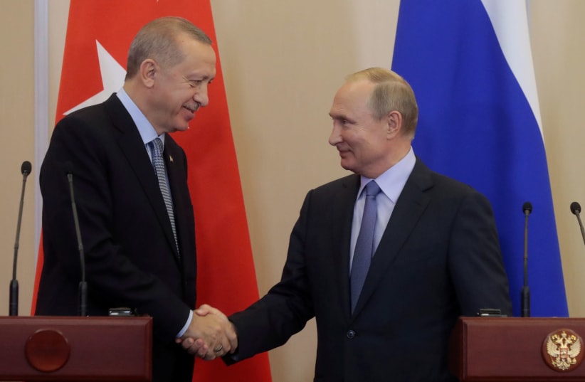 Russian President Vladimir Putin meets with Turkish President Recep Tayyip Erdogan in Sochi (photo credit: REUTERS)