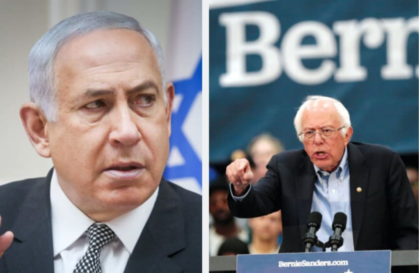Benjamin Netanyahu; BERNIE SANDERS, one of several US Democratic candidates who spoke at J Street (photo credit: MARC ISRAEL SELLEM/REUTERS)