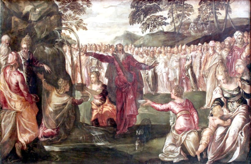 HIS FATAL error: ‘Moses Striking the Rock,’ Jacopo Tintoretto, 1563 (photo credit: Wikimedia Commons)