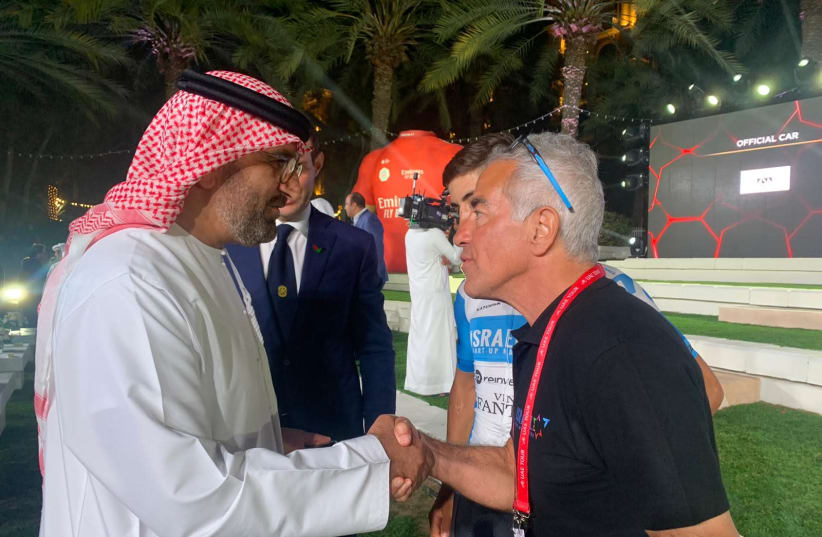 Sylvan Adams is seen meeting with head of the Abu Dhabi Sports Council. (photo credit: ISRAEL START-UP NATION)