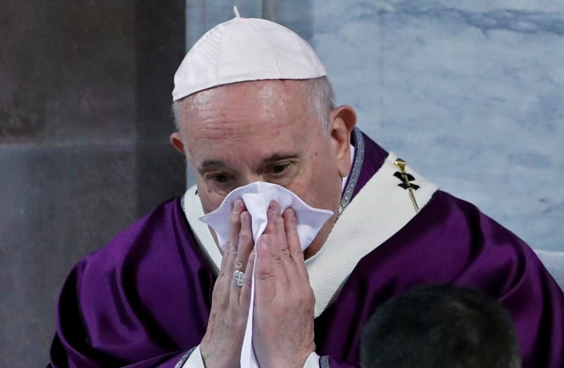 Pope Francis takes part in the penitential procession on Ash Wednesday in Rome, Italy, February 26, 2020 (photo credit: REUTERS/REMO CASILLI)