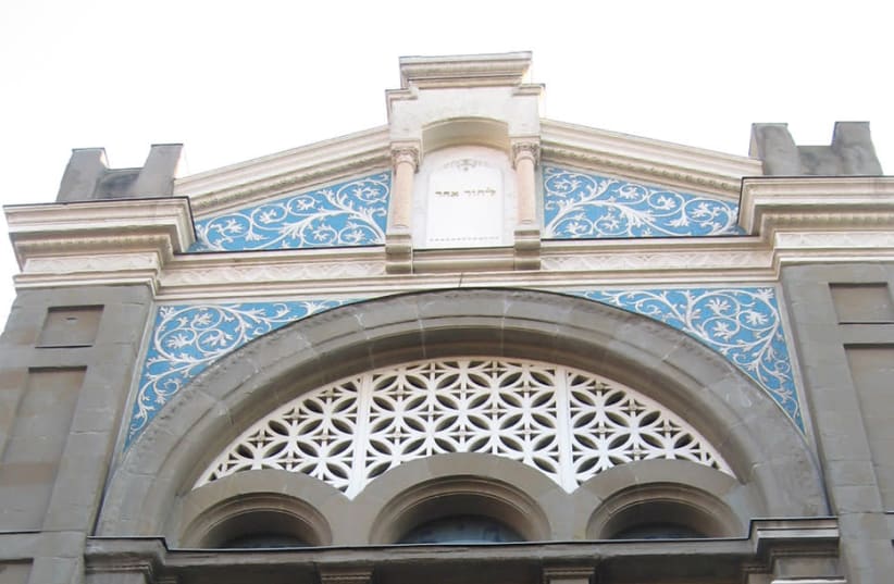 The gable of the main synagogue in Milan, Italy  (photo credit: WIKIMEDIA COMMONS/JTA)