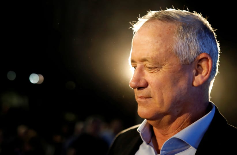 Benny Gantz, leader of Blue and White party, attends an election campaign event, in Kfar Ahim, Israel, September 16, 2019 (photo credit: AMIR COHEN/REUTERS)