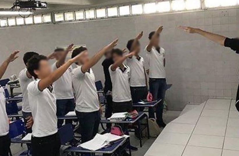 Students in Brazil give Nazi salute in class (photo credit: JTA)