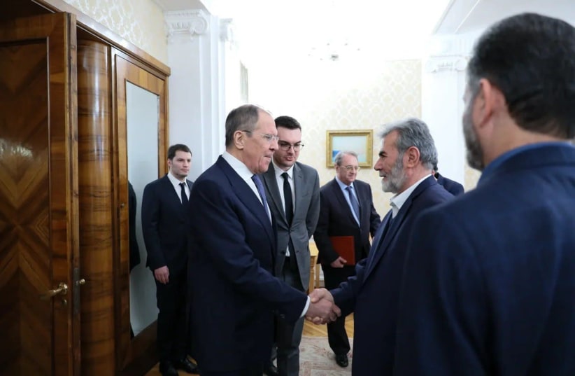 Russian FM Lavrov meeting with Palestinian Islamic Jihad Secretary-General Ziyad al-Nakhala (photo credit: RUSSIAN FOREIGN MINISTRY)
