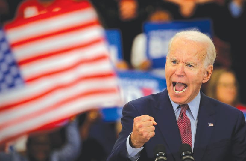 DEMOCRATIC US presidential candidate Joe Biden speaks during a campaign stop in Detroit, Michigan, Monday. (photo credit: BRENDAN MCDERMID/REUTERS)