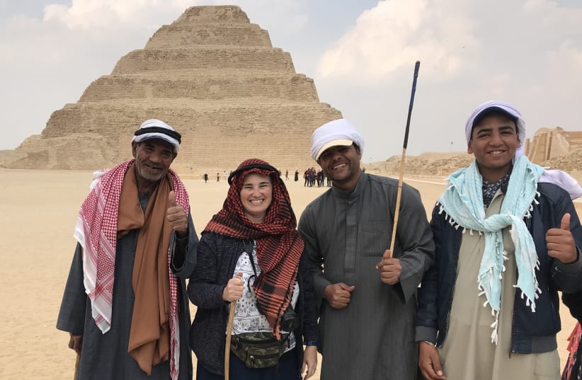 THE WRITER (second from the left) at the ancient pyramids of Saqqara. (photo credit: (DAVID FIALKOFF)