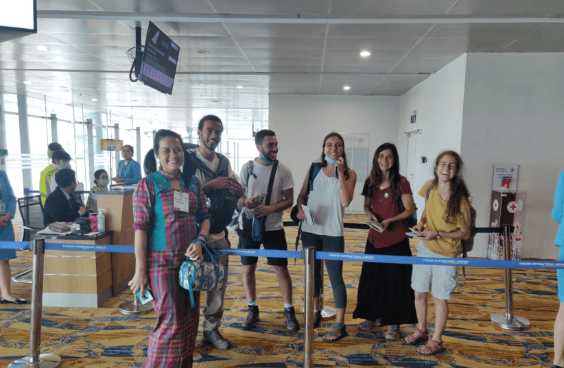 Israelis awaiting their flight from Myanmar, March 25, 2020 (photo credit: FOREIGN MINISTRY)