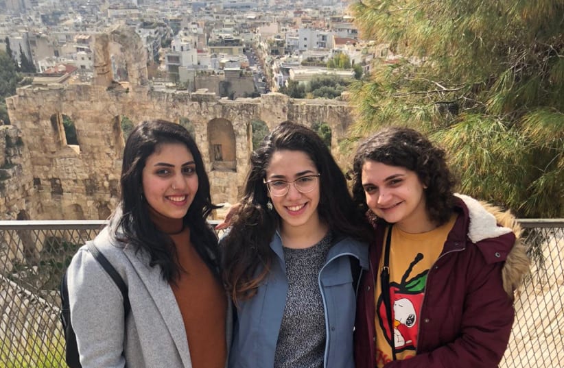 Students at University of Haifa gather in Athens, Greece as part of a delegation to help refugees from Syria and North Africa. (photo credit: Courtesy)