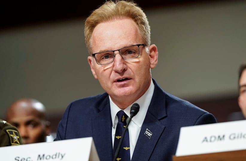 Acting Secretary of the Navy Thomas Modly, testifies to the Senate Armed Services Committee during a hearing examining military housing on Capitol Hill in Washington, U.S., December 3, 2019 (photo credit: REUTERS/JOSHUA ROBERTS)