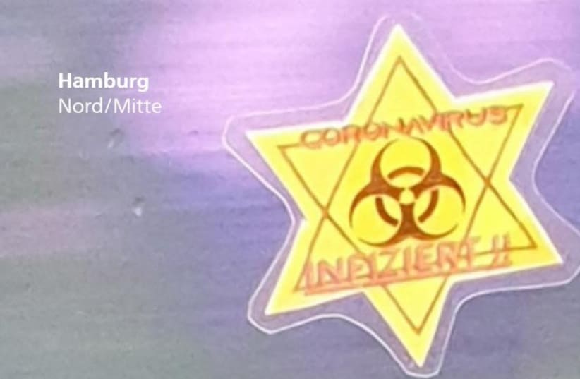 Antisemitic sticker found stuck to the window of a Hamburg subway car. (photo credit: Courtesy)