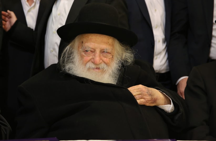 Rabbi Haim Kanievsky takes part in a Rabbi Conference for the foundation for Ultra Orthodox Jews, partners in the Torah, on January 23, 2016 (photo credit: YAAKOV COHEN/FLASH90)