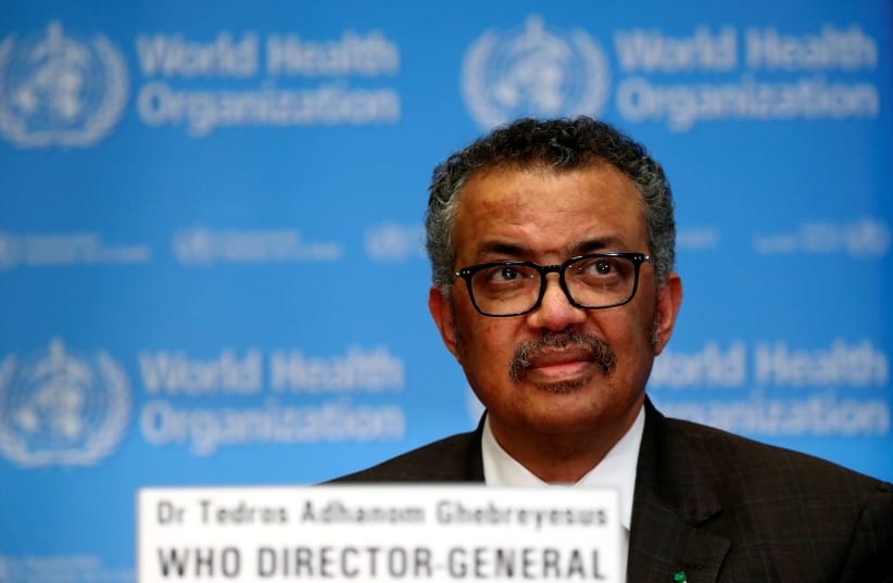 Director General of the World Health Organization (WHO) Tedros Adhanom Ghebreyesus speaks during a news conference on the situation of the coronavirus (COVID-2019), in Geneva, Switzerland, February 28, 2020. (photo credit: REUTERS/DENIS BALIBOUSE)