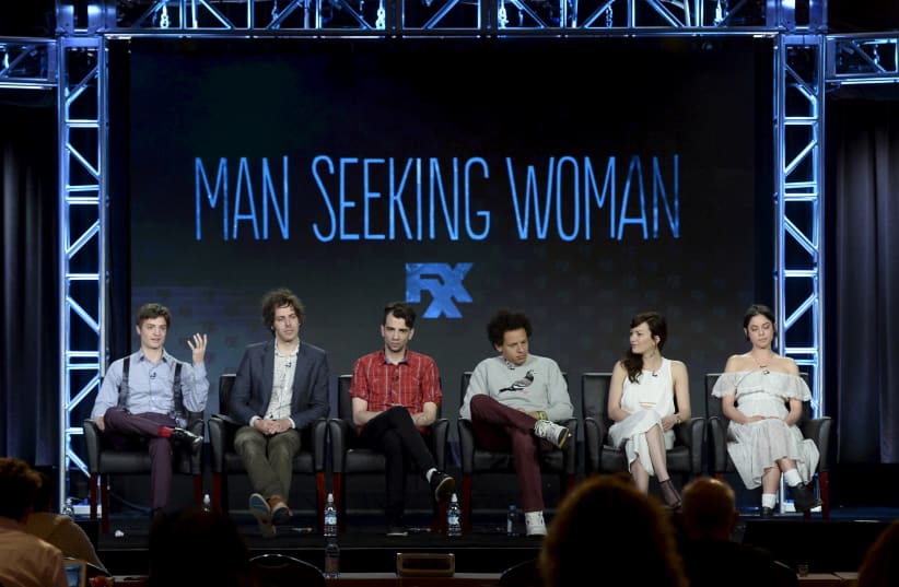 (L-R) creator and showrunner Simon Rich, executive producer Jonathan Krisel, cast members Jay Baruchel, Eric Andre, Britt Lower and Rosa Salazar participate in a panel for the FX Networks comedy series "Man Seeking Woman" during the Television Critics Association (TCA) Cable Winter Press Tour in Pas (photo credit: REUTERS/KEVORK DJANSEZIAN)