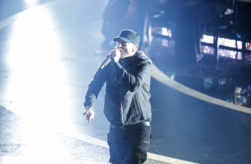 Eminem performs "Lose Yourself" during the Oscars show at the 92nd Academy Awards in Hollywood, Los Angeles, California, U.S., February 9, 2020 (photo credit: REUTERS)
