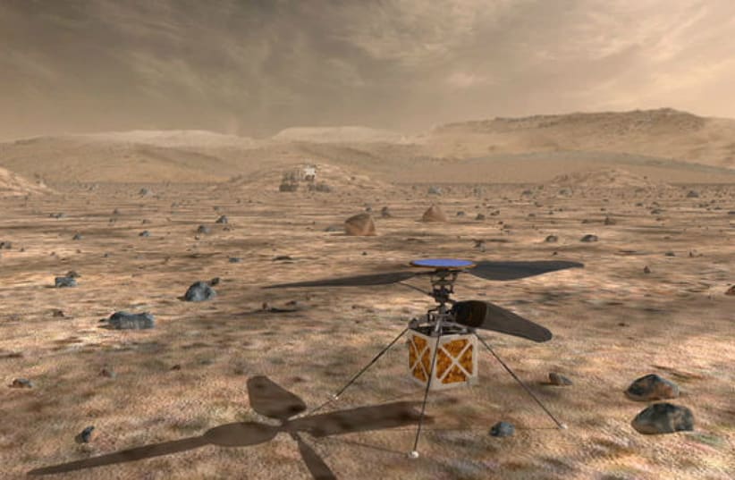 NASA's Mars Helicopter a small autonomous rotorcraft in this artist rendition (photo credit: REUTERS)