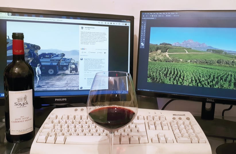 A LIBATION while working at the computer: One of life’s singular pleasures (photo credit: DAVID SILVERMAN/DPS IMAGES)