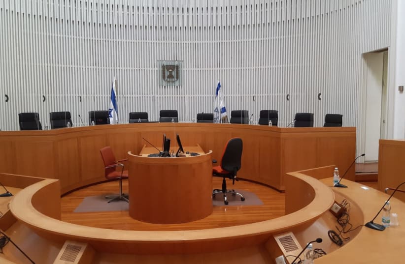 High Court of Justice prepares for hearing on whether Prime Minister Benjamin Netanyahu can form the next government, May 3, 2020 (photo credit: COURTESY HIGH COURT OF JUSTICE)